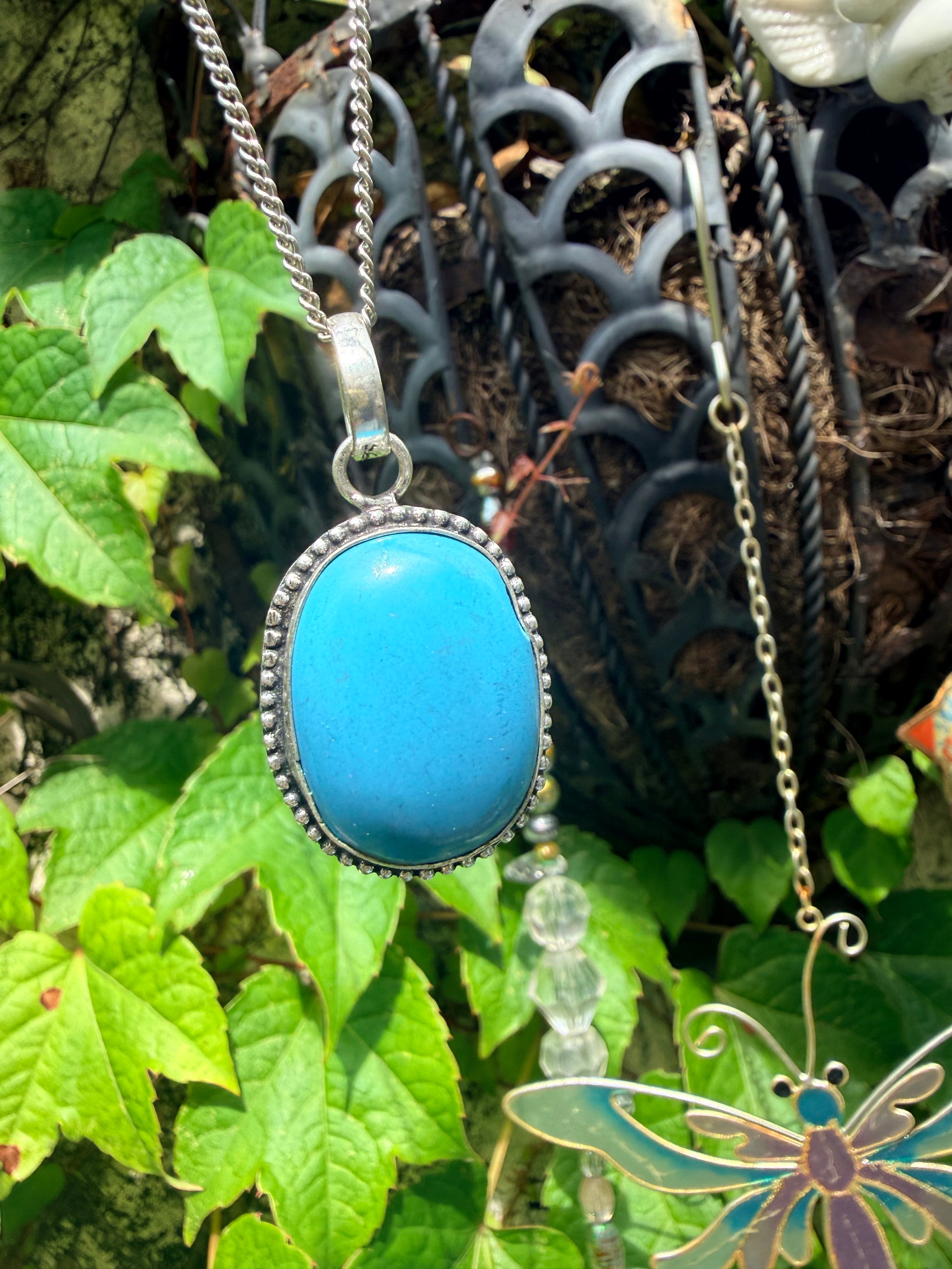 Vintage Sterling Blue Howlite Pendant
