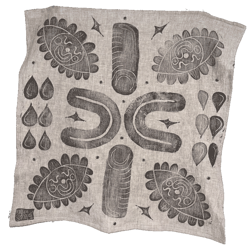 Lino Blockprint Linen Scarf / Altar Cloth