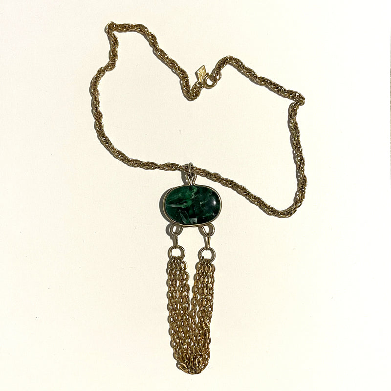 Green + Brass Tassel Choker