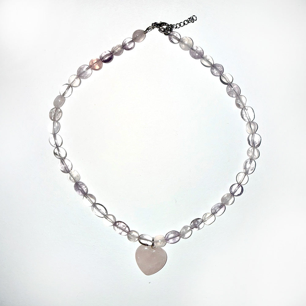 Rose Quartz Beaded Healing Heart Choker