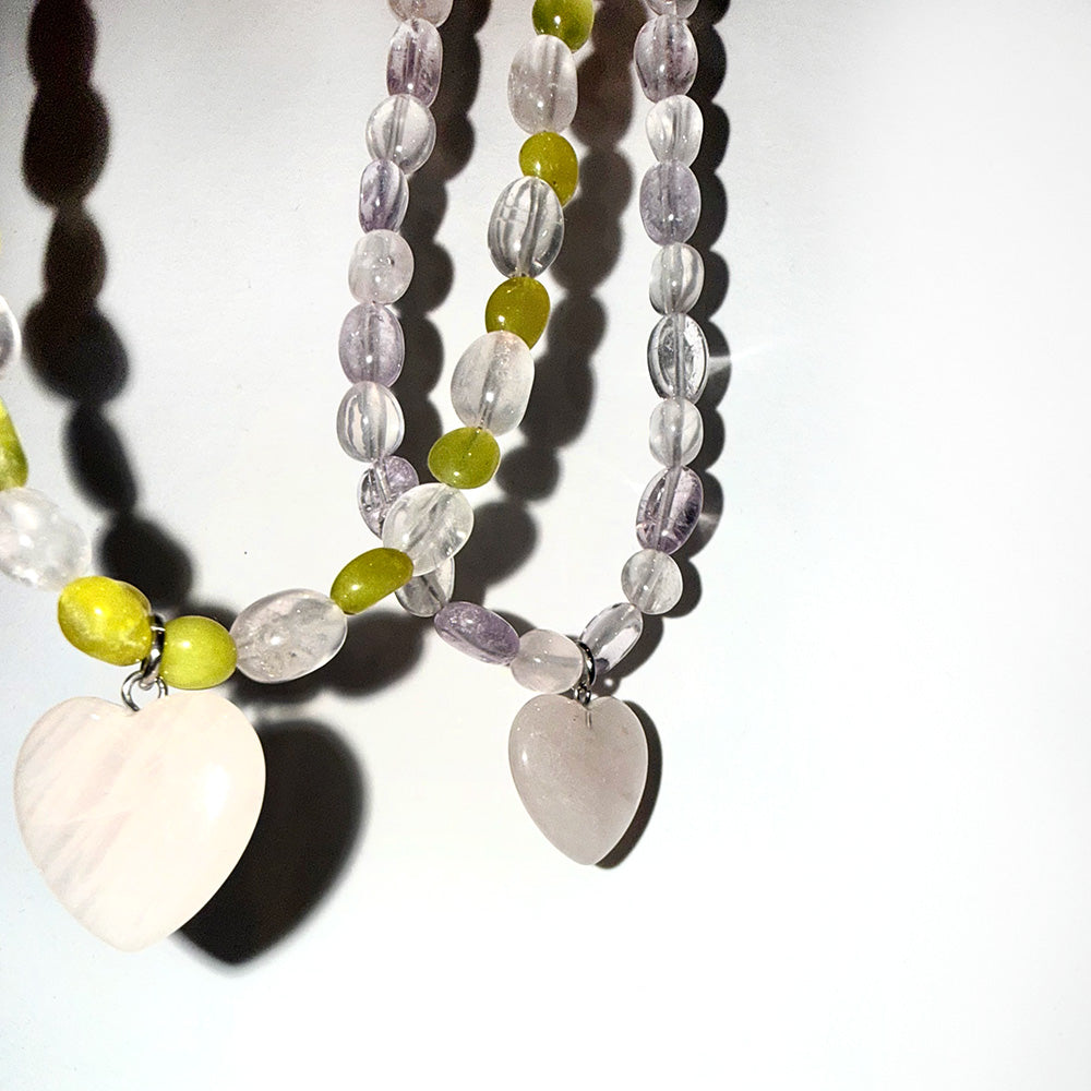 Rose Quartz Beaded Healing Heart Choker
