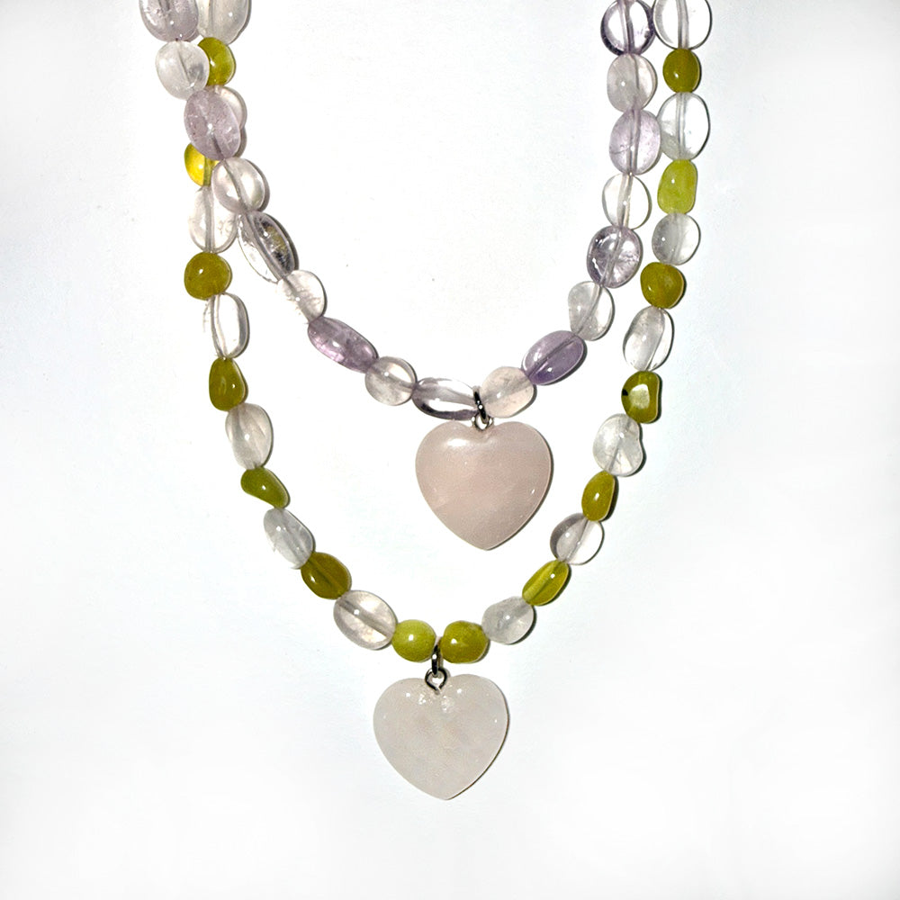 Rose Quartz Beaded Healing Heart Choker