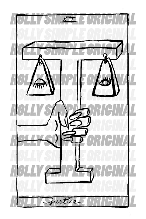 11. JUSTICE : HOLLY SIMPLE TAROT ORIGINAL INK DRAWING