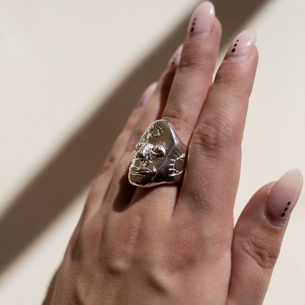 Sculpted Face Ring | Sterling Silver | MADE TO ORDER