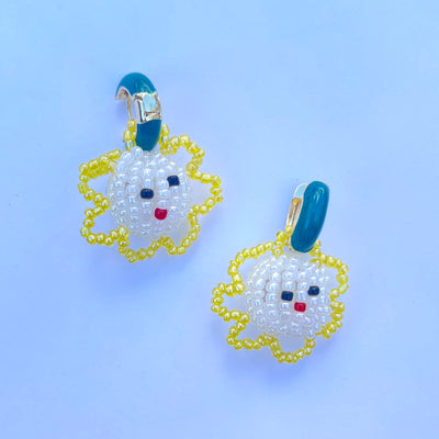 Beaded Sun Child Huggie Earrings
