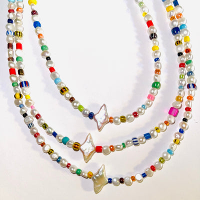 CANDY BABY FRESHWATER PEARL + VINTAGE BEADED CHOKER
