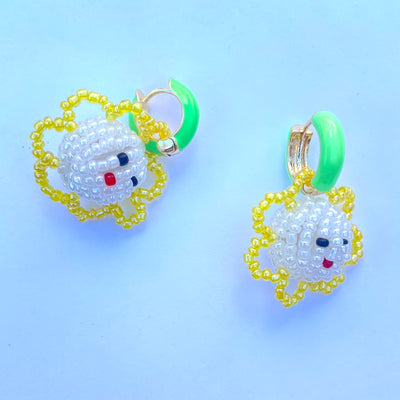Beaded Sun Child Huggie Earrings