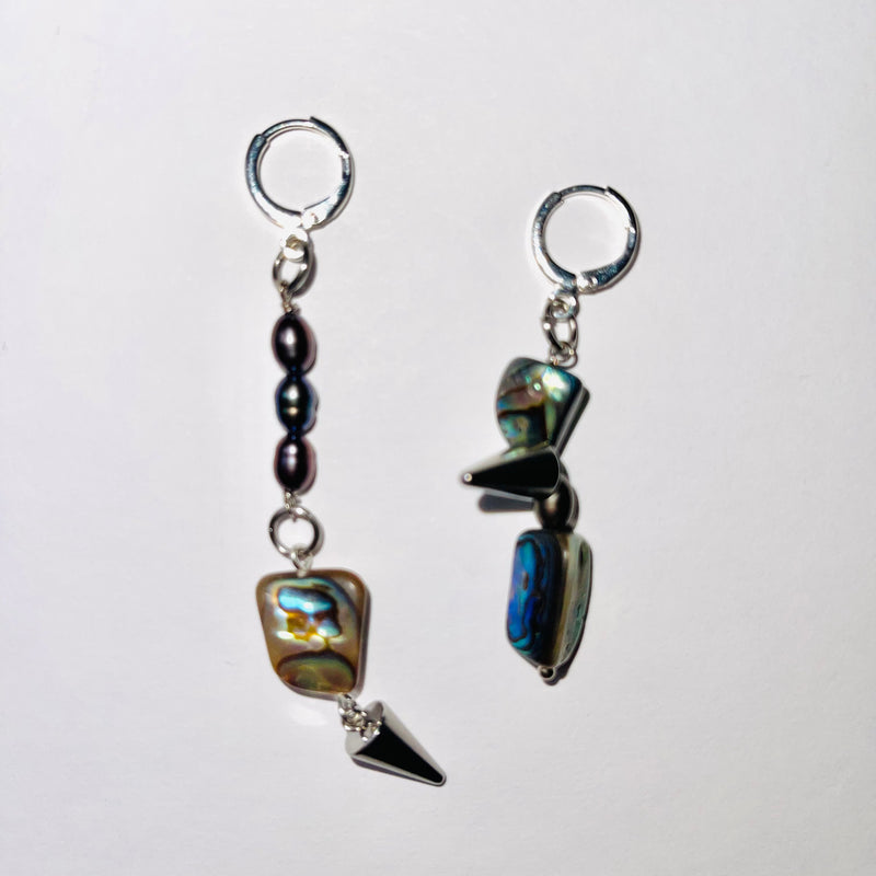 Mismatch LOTR Pearl + Abalone Earrings