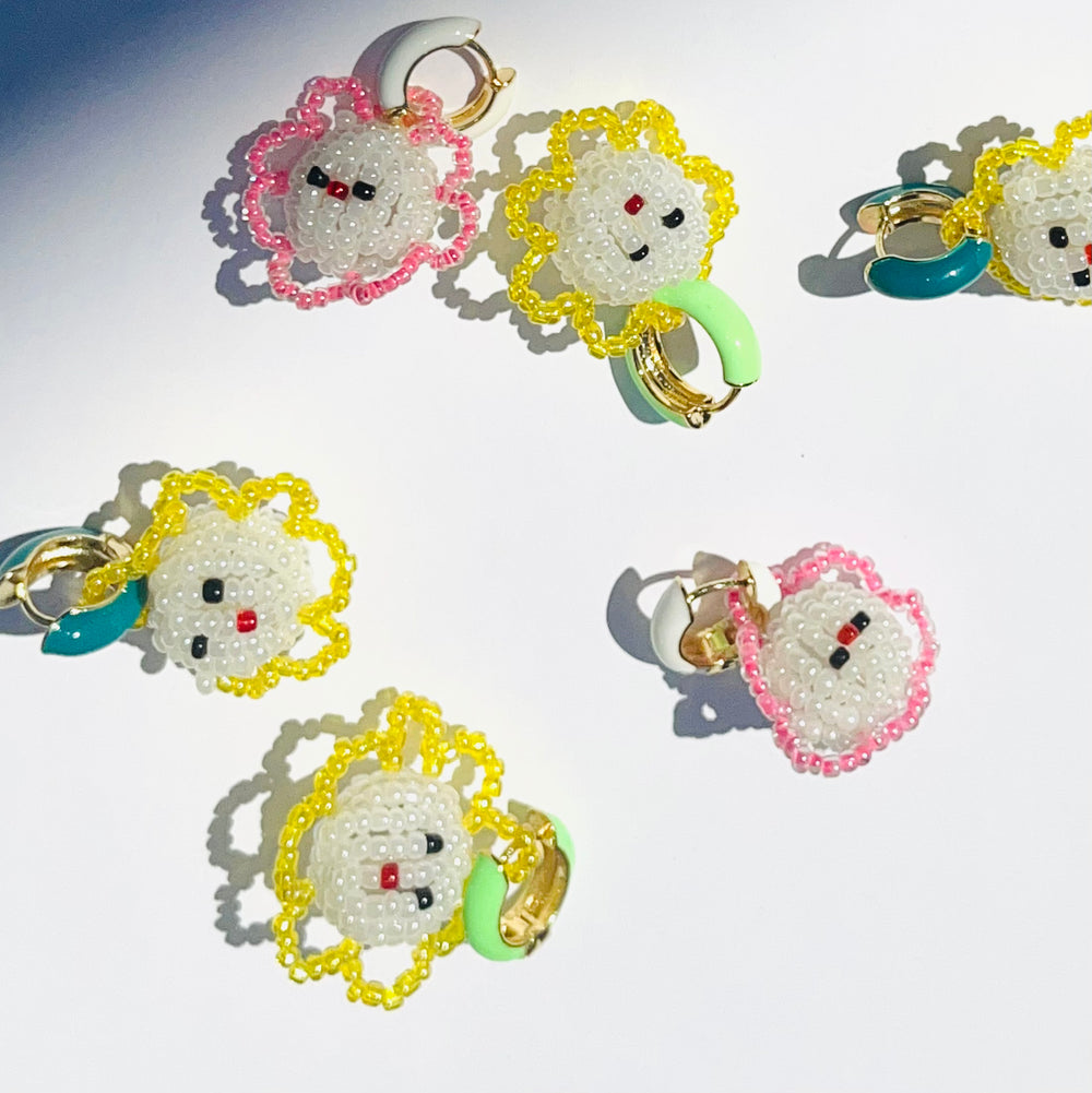 Beaded Sun Child Huggie Earrings