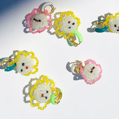 Beaded Sun Child Huggie Earrings