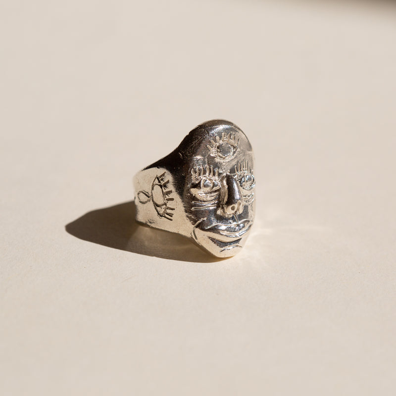 Sculpted Face Ring | Sterling Silver | MADE TO ORDER