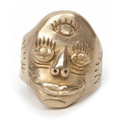 Sculped Face Ring | Brass | MADE TO ORDER